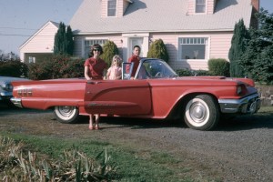 Richard, Karen, and MarJean in our 1960 convertible T-Bird when Dad sold cars.